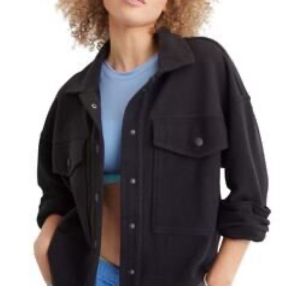 Aerie Black Oversized Cropped Utility Jacket for Women
